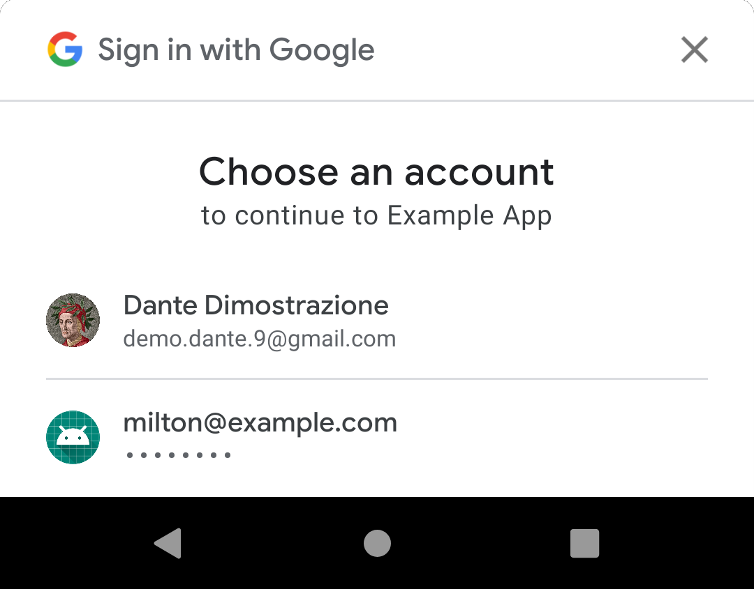 Interfaccia utente di Accesso One Tap