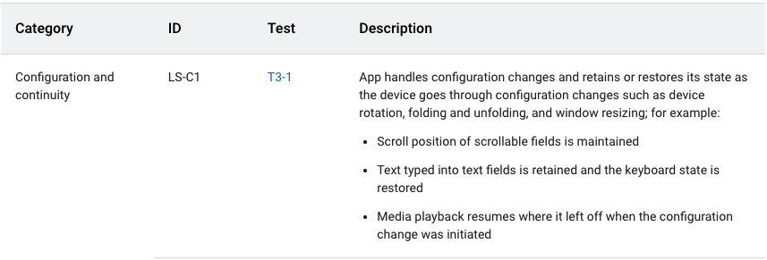 Descripción de la calidad de la app de pantalla grande sobre la configuración y continuidad.