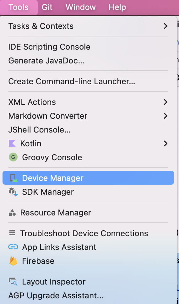「Tools」選單會顯示選項清單。選取在清單下半部顯示的「Device Manager」。