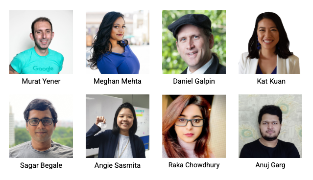 Image montrant les auteurs du cours : Murat Yener, Meghan Mehta, Dan Galpin, Kat Kuan, Sagar Begale, Angie Sasmita, Raka Chowdhury et Anuj Garg