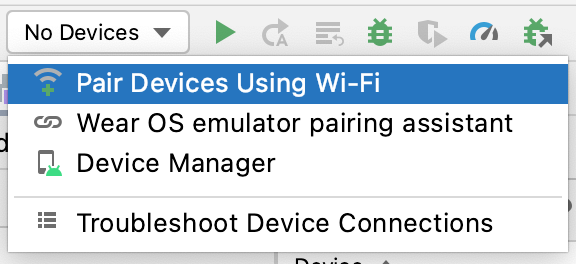 Pair device This image shows a drop-down menu with Pair Devices Using Wi-Fi selected.