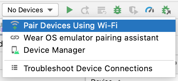[Pair Devices Using Wi-Fi] が選択されたプルダウン メニューの画像。