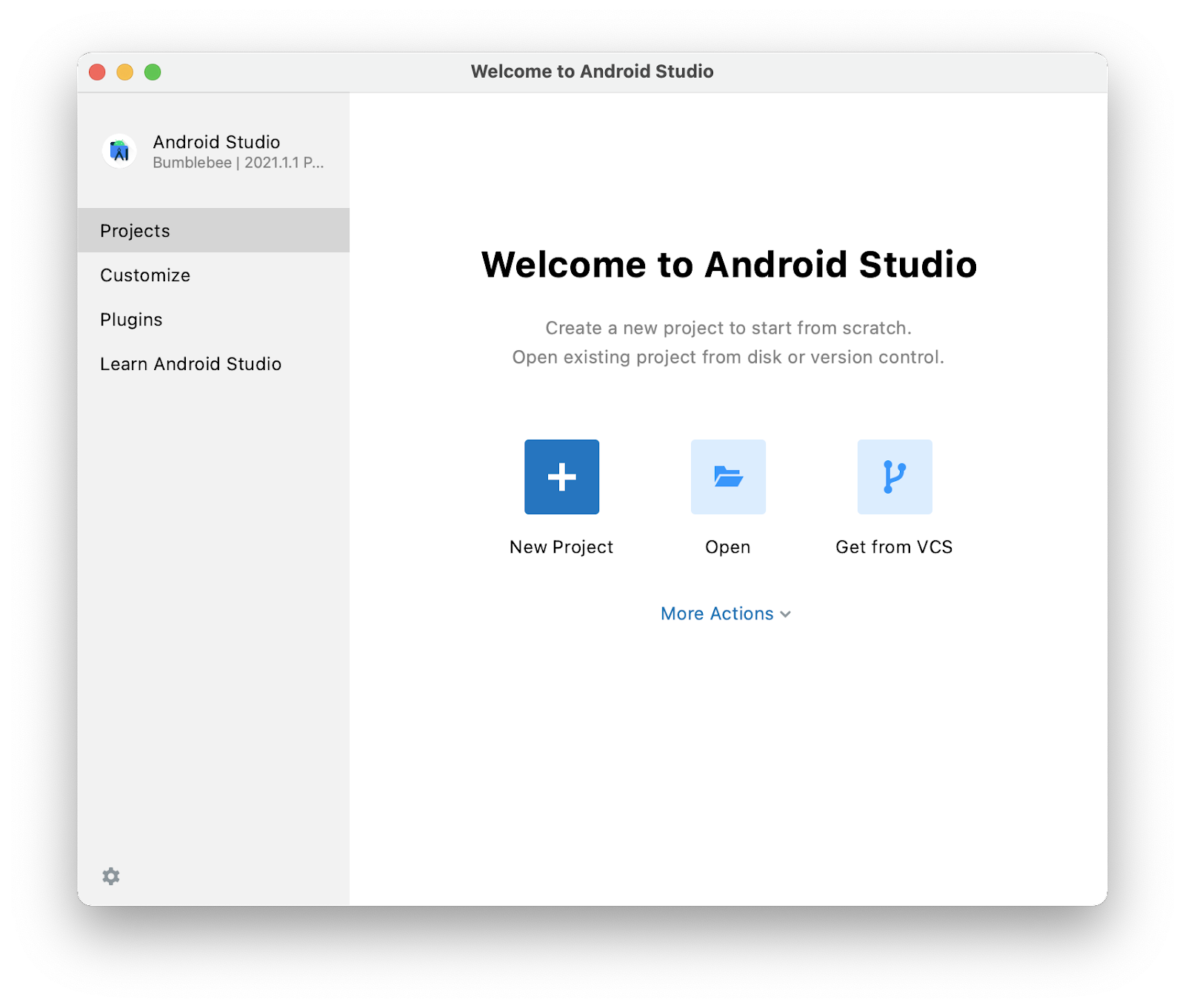 Hình ảnh này là trang mở đầu của Android Studio