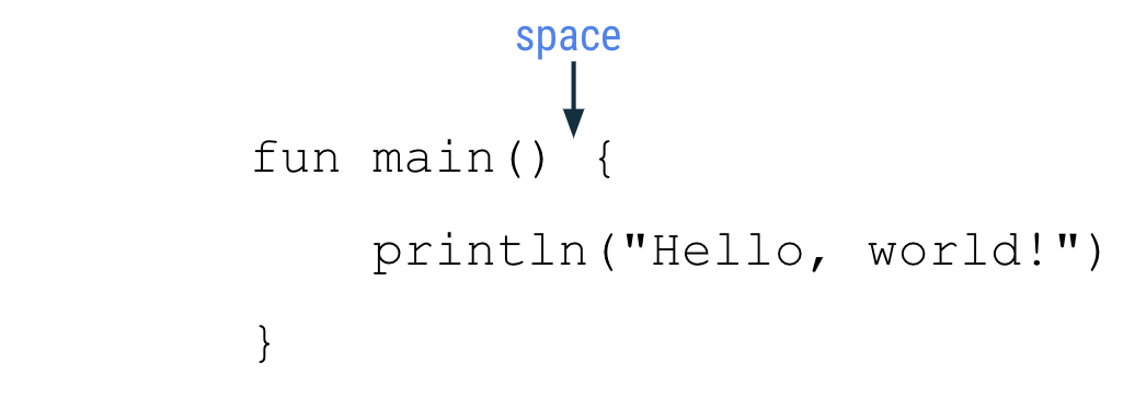 Function formatting The following main function code is shown in the image: fun main() { println(