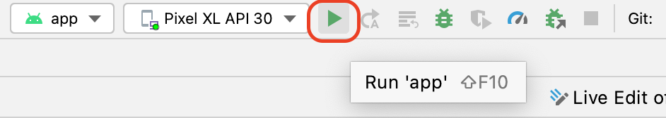 点击“run app”按钮以运行应用