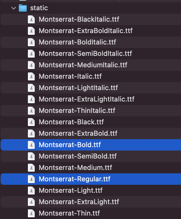 Montserrat 글꼴의 ststic 폴더의 콘텐츠를 보여주는 이미지입니다.