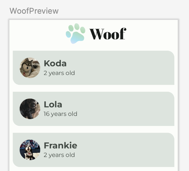 顶部应用栏居中垂直的 Woof 预览