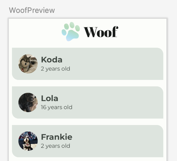 Woof 预览 顶部应用栏居中垂直的 Woof 预览