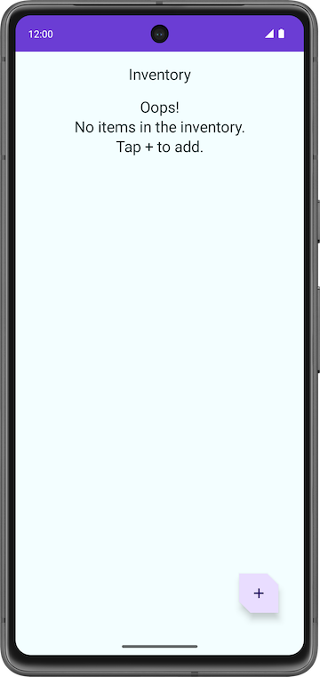App screen with empty inventory list