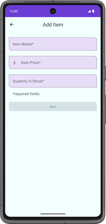 Màn hình Add item (Thêm mặt hàng) hiện trên màn hình điện thoại. 