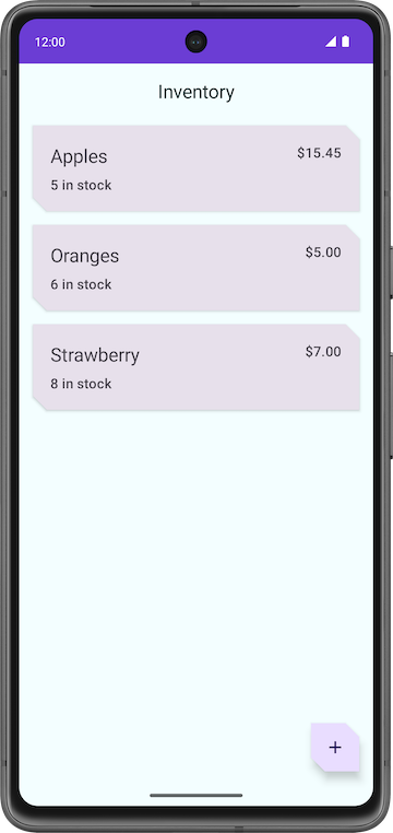 Layar ponsel dengan item inventaris