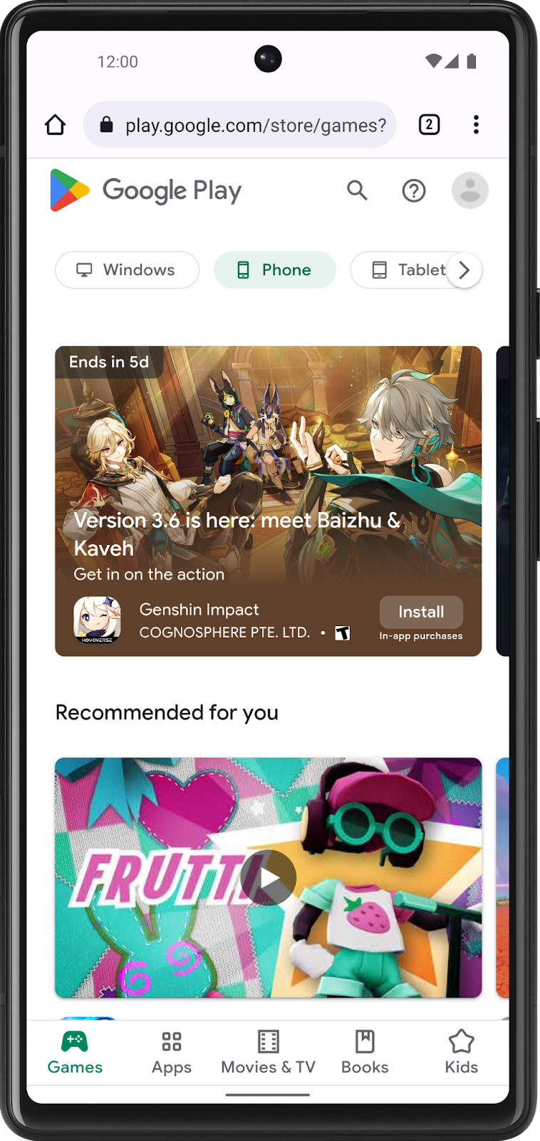 手机屏幕,显示了 Play 商店 显示推荐的应用