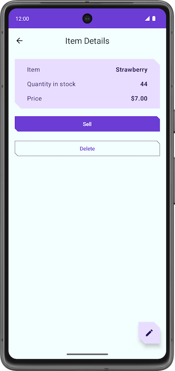 Item details screen with updated item details