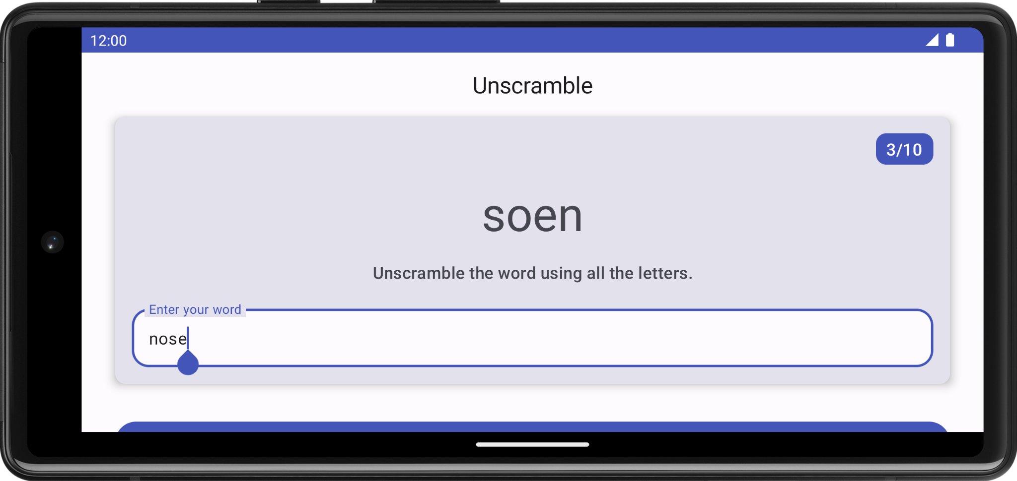 横屏模式的游戏屏幕,其中所有状态均保持不变,例如单词数和文本字段 4134470d435581dd.png