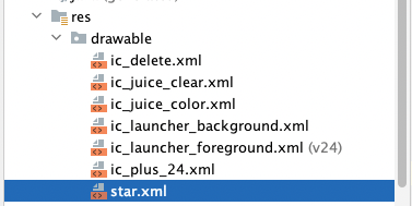 res drawable 폴더를 보여주는 Android 스튜디오의 Project 창