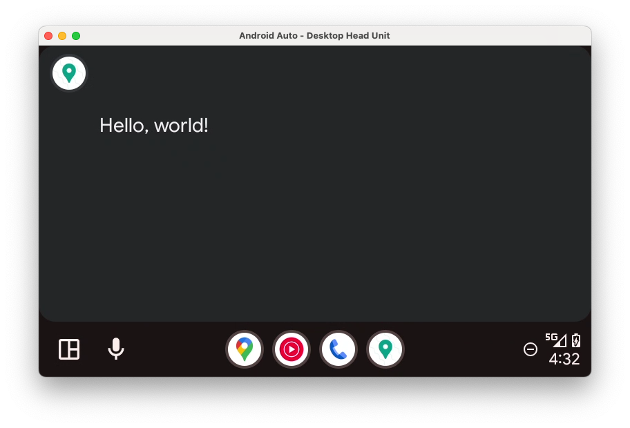 该应用显示一个基本的“Hello, world”屏幕