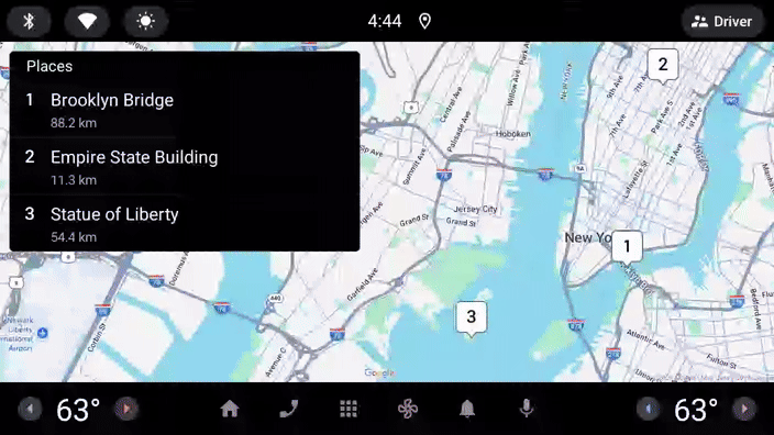 顯示在 Android Automotive OS 模擬器中執行應用程式的螢幕錄製畫面。