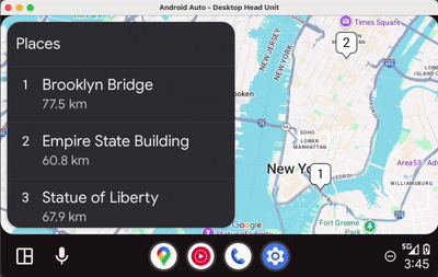 此录屏内容显示了在 Android Auto 上使用桌面车机运行应用的情况。