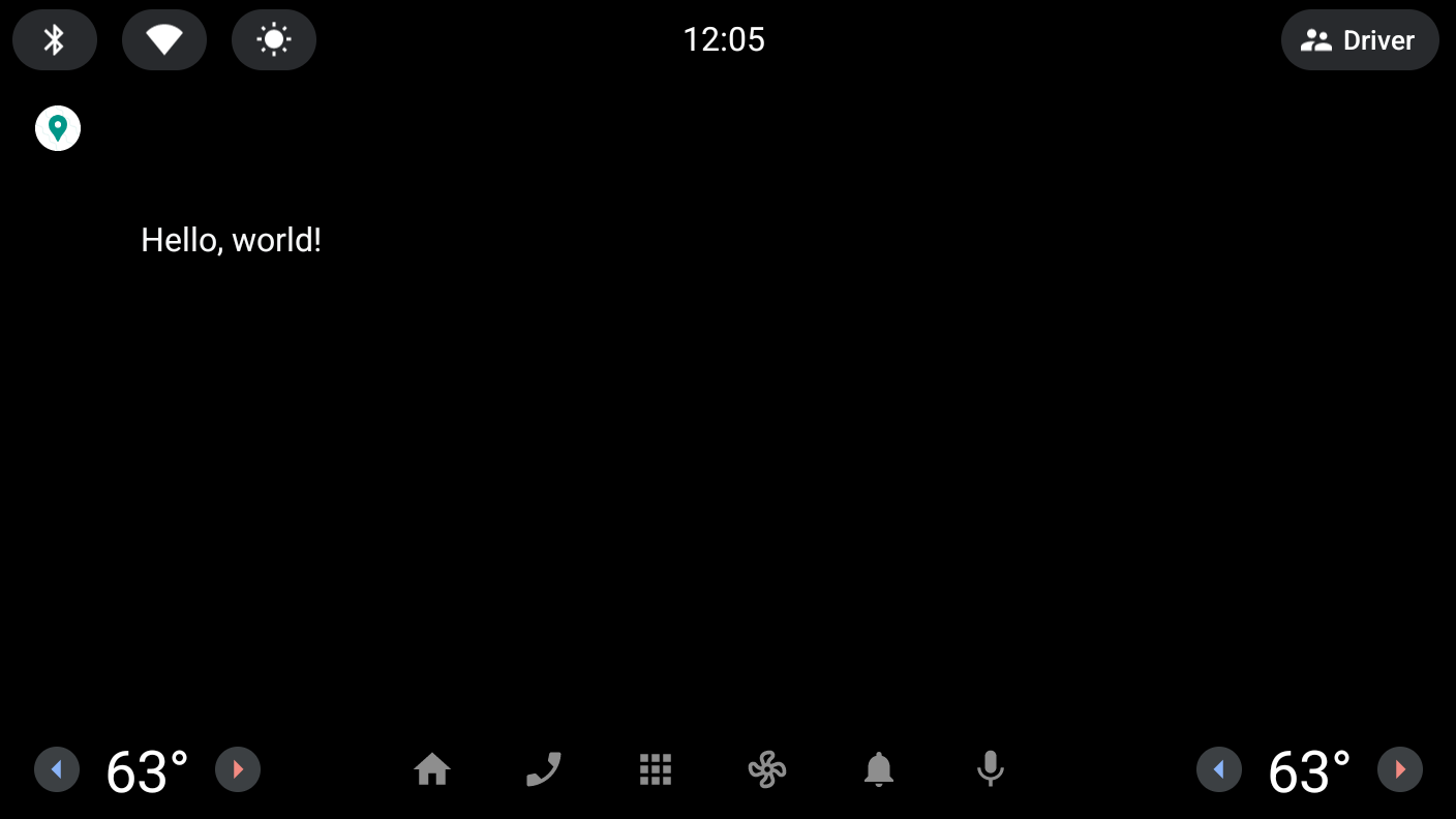 该应用显示一个基本的“Hello, world”屏幕