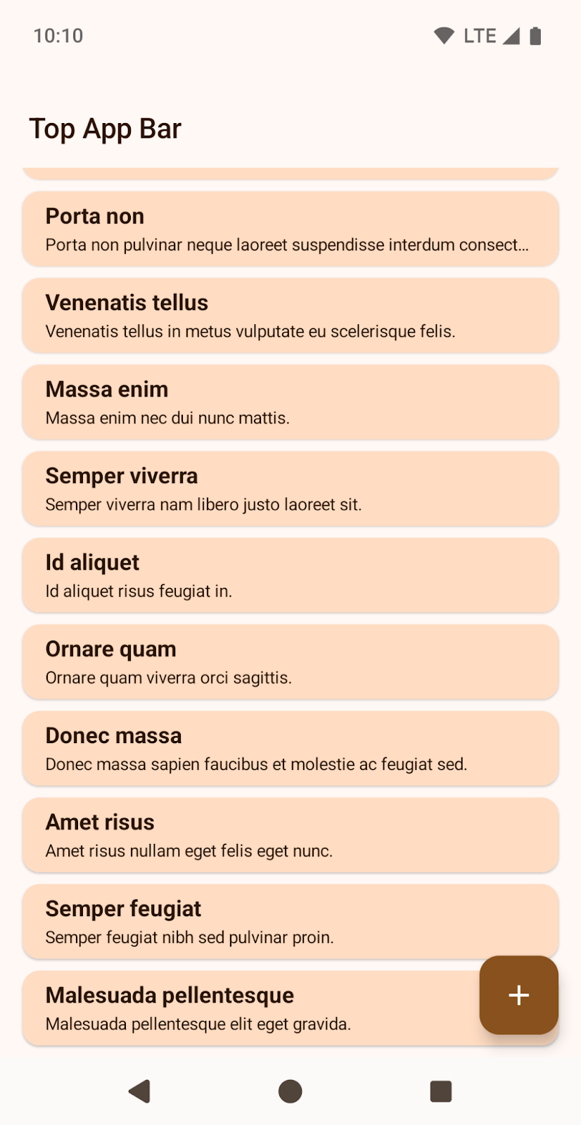 App con último elemento de la lista que no está obstruido por la navegación con tres botones.