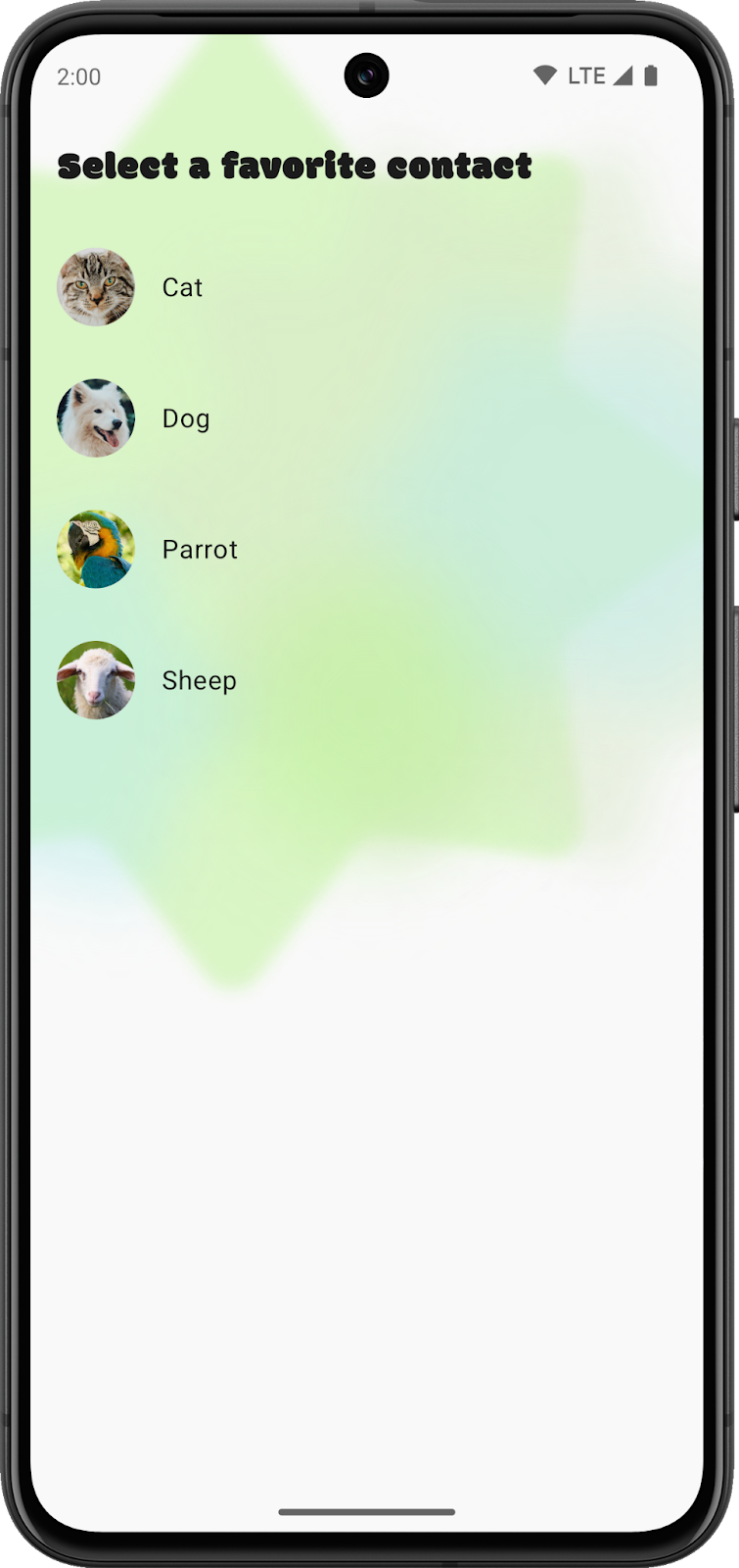 配置 activity 的屏幕截图，显示了 4 个可供选择的联系人