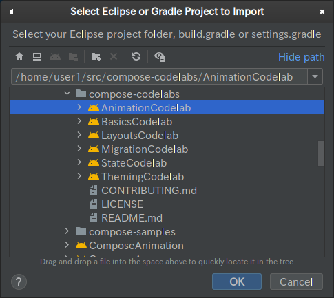 Importing Animation Codelab into Android Studio