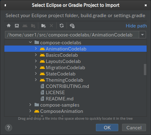 Cómo importar Codelab de animación a Android Studio