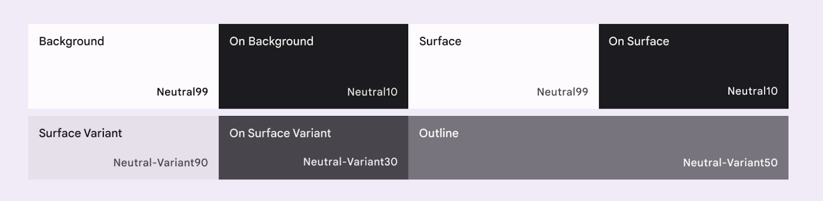Four tonal colors of baseline neutral colors.