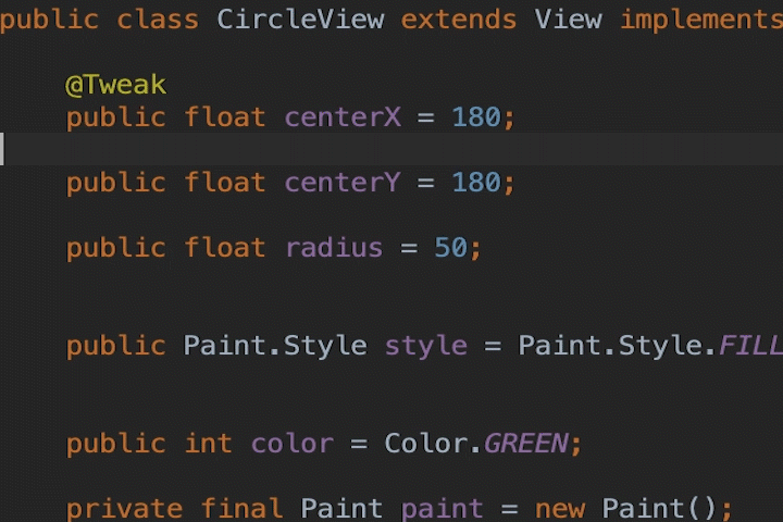 User typing @Tweak above fields, then controlling those fields in a website using sliders. A circle moves onscreen when they move the sliders c407af6de21474.gif