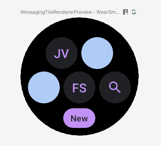 visualização de um bloco com cinco botões e um ícone compacto abaixo em que está escrito "new" (novo)