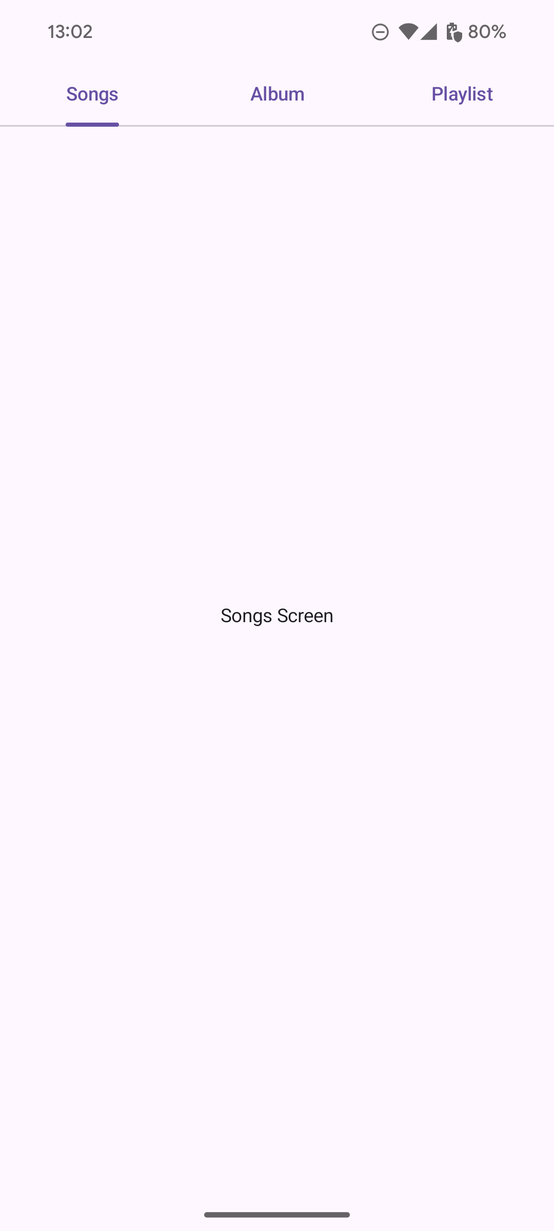 Три вкладки расположены горизонтально в верхней части экрана приложения. Это вкладки «Песни», «Альбом» и «Плейлист», при этом вкладка «Песни» выделена и подчеркнута.