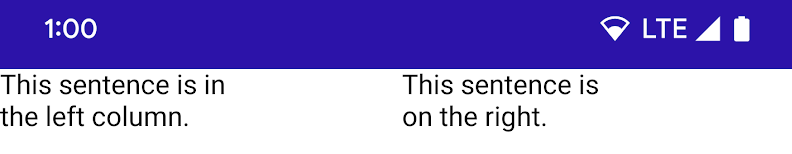 Diseño con dos columnas de texto, en la que la columna de la izquierda dice &quot;Esta oración está en la columna izquierda&quot; y la columna de la derecha dice &quot;Esta oración está a la derecha&quot;.