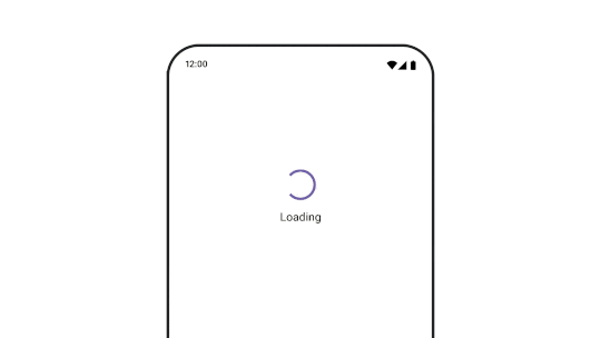 Green screen saying Loading, blue screen saying Loaded and white screen saying Error, the different composables are being iterated between, with a simple animation.