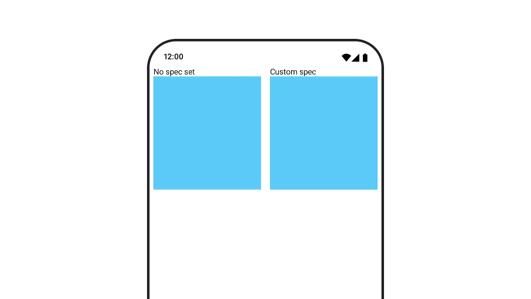 Two animations demonstrating no spec set versus a custom Spring spec set.