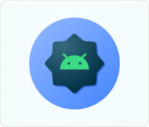 Un GIF que muestra una animación repetitiva del mismo ícono de Android de muestra, en el que se muestran diferentes formas según la máscara utilizada: un círculo y, luego, dos tipos diferentes de círculos cuadrados
