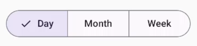 A segmented button component with the options Day, Month, and Week is displayed. The Day option is currently selected.