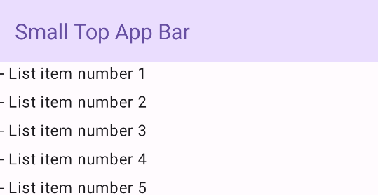 Ejemplo de una barra superior pequeña de la app