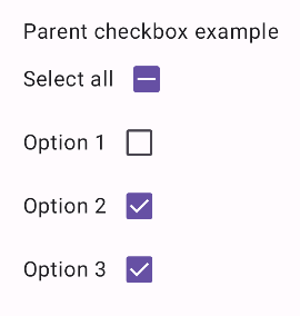 A series of unchecked labeled checkboxes with a label. All but one is unchecked. The checkbox labeled 'select all' is indeterminate, displaying a dash.