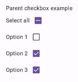یک سری از چک باکس های بدون علامت با یک برچسب. همه به جز یکی بدون علامت هستند. چک باکس با عنوان "انتخاب همه" نامشخص است و یک خط تیره را نمایش می دهد.