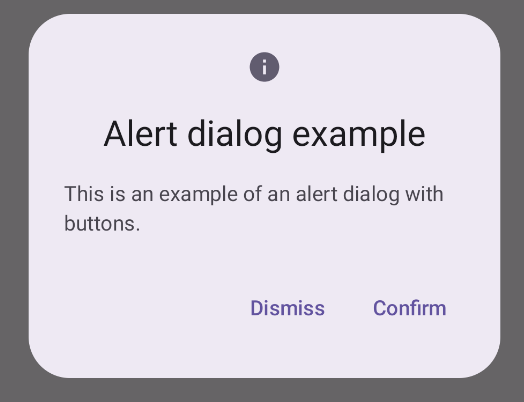 Dialog pemberitahuan terbuka yang memiliki tombol tutup dan konfirmasi.