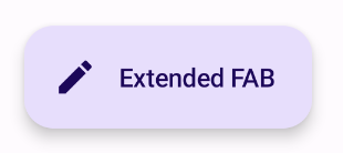 Una implementación de ExtendedFloatingActionButton que muestra texto que dice &quot;botón extendido&quot; y un ícono de edición.