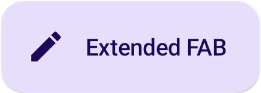 การใช้งาน ExtendedFloatingActionButton ที่แสดงข้อความว่า "ปุ่มแบบขยาย" และไอคอนแก้ไข