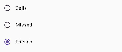 三個圓形按鈕的清單,標示為「通話」、「未接」和「好友」。選取「好友」圓形按鈕。