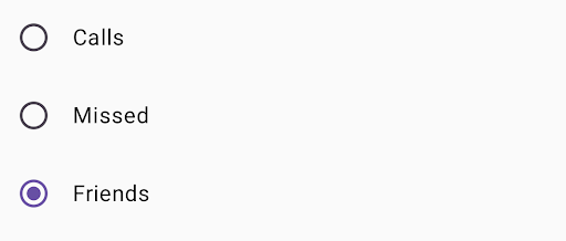 कॉल, मिस्ड कॉल, और दोस्त के लेबल वाले तीन रेडियो बटन की सूची. &#39;दोस्त&#39; रेडियो बटन चुना गया है.