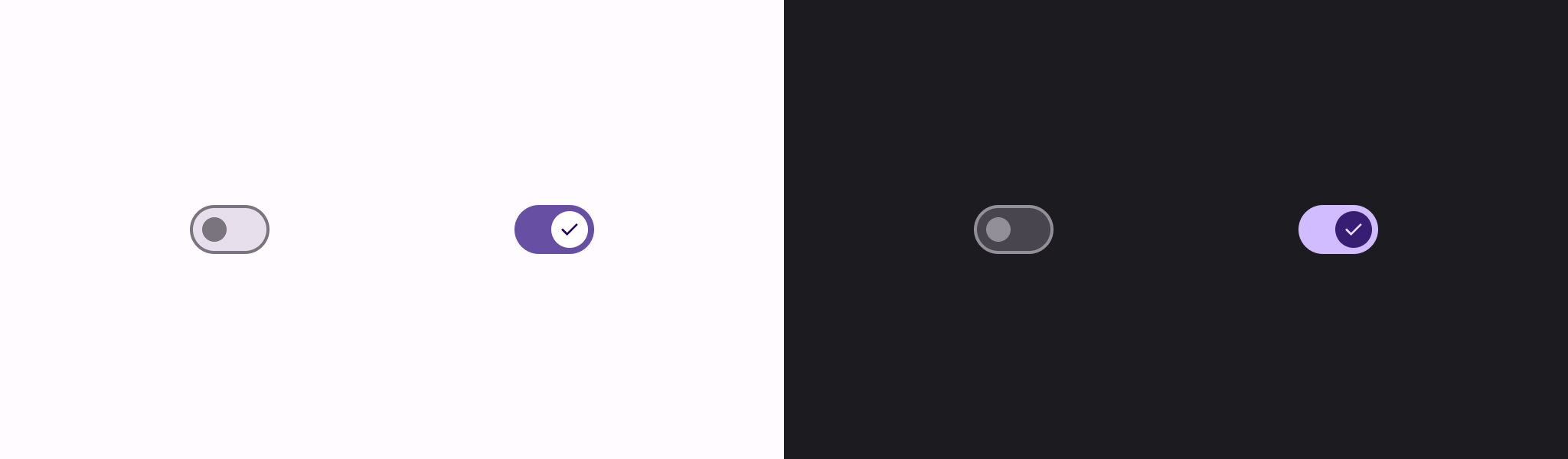 Примеры работы компонента Switch в светлом и темном режимах.