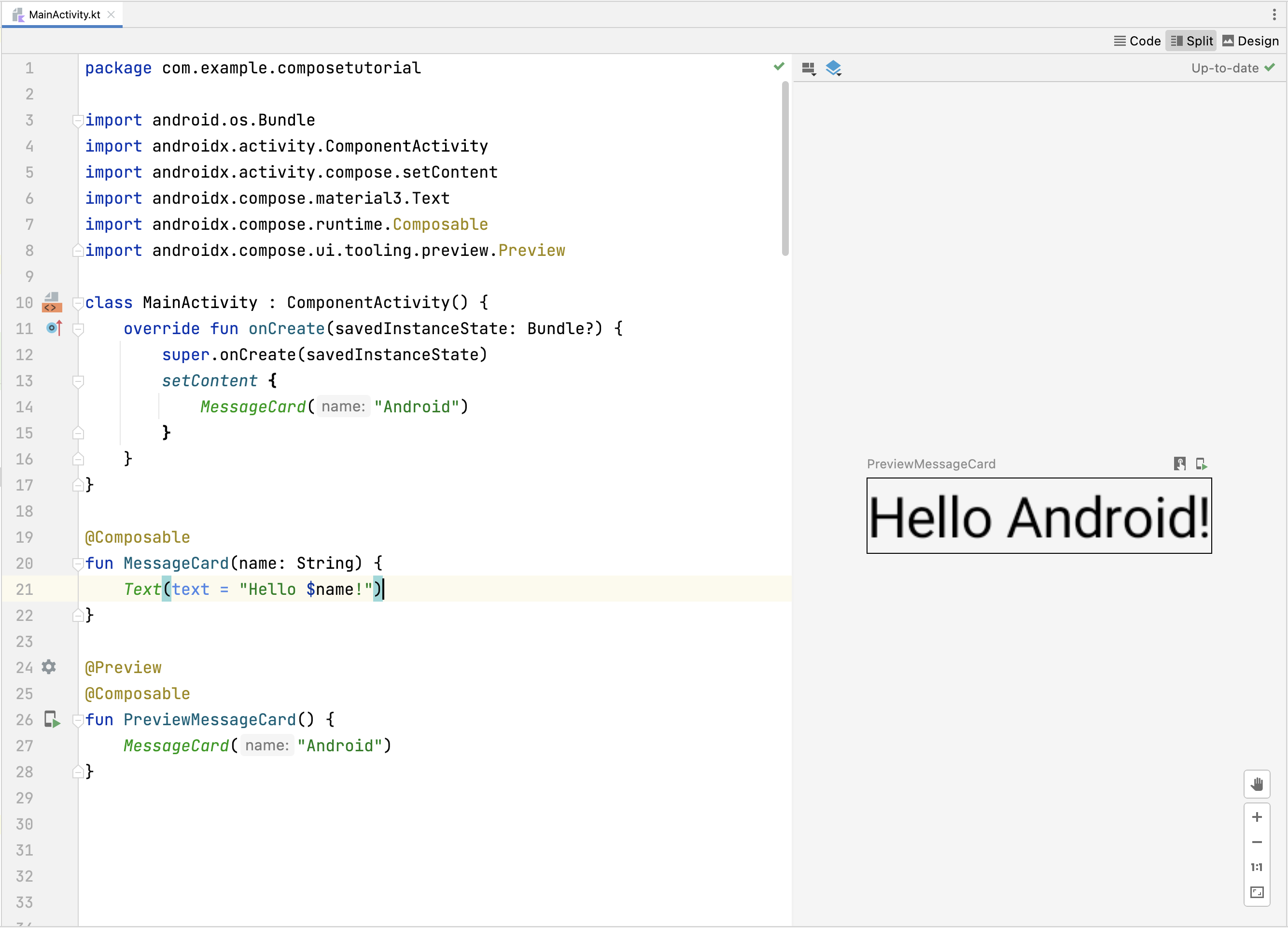 Android Studio でのコンポーズ可能な関数のプレビュー