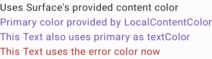 CompositionLocalExample 可组合项的预览。