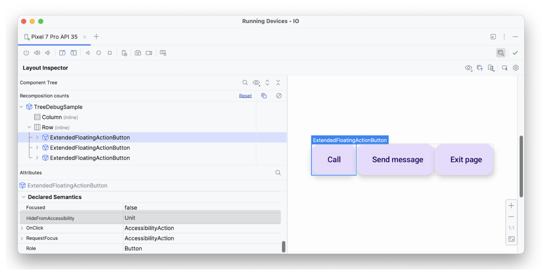 Layout Inspector: Erstes Element mit „hideFromAccessibility“