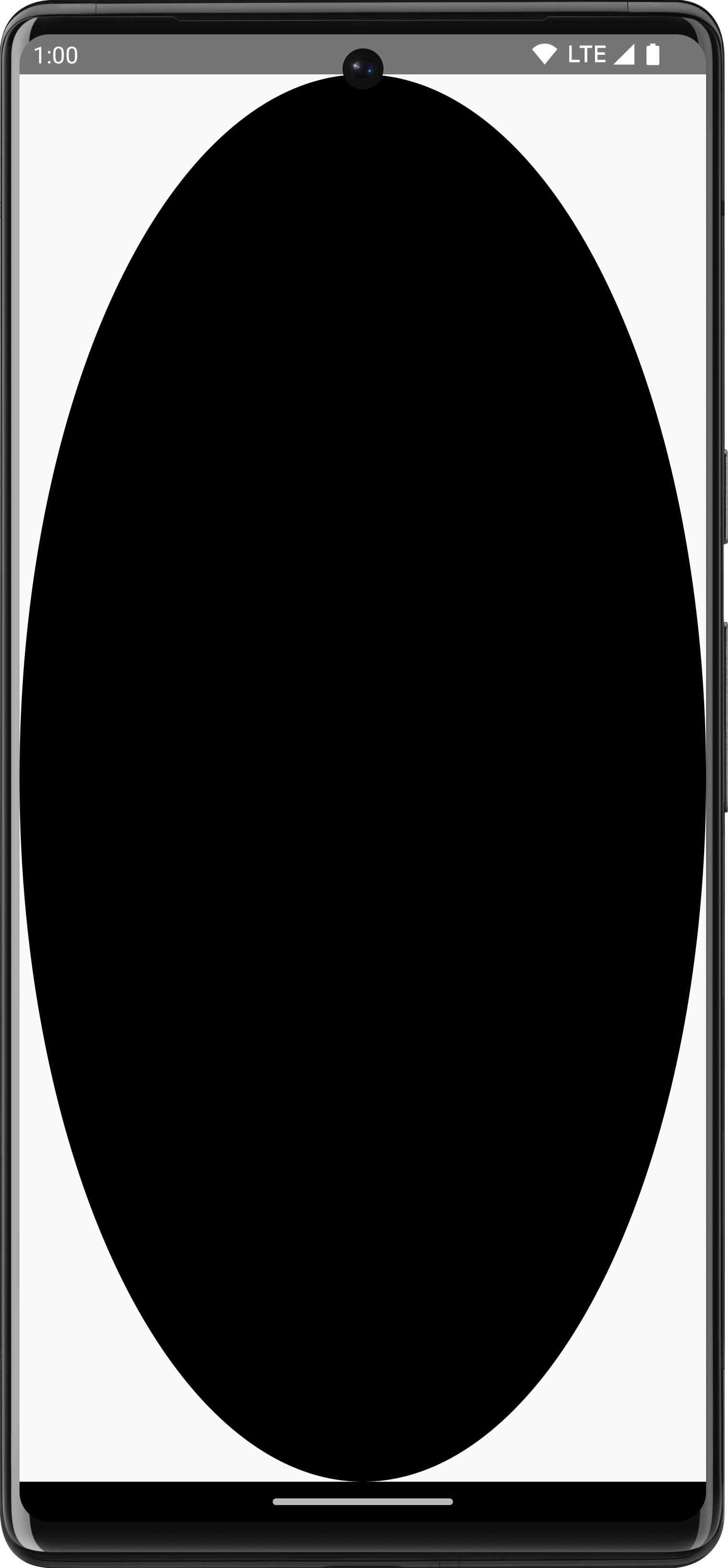 Un oggetto ShapeDrawable ovale nero che occupa la grandezza originale
