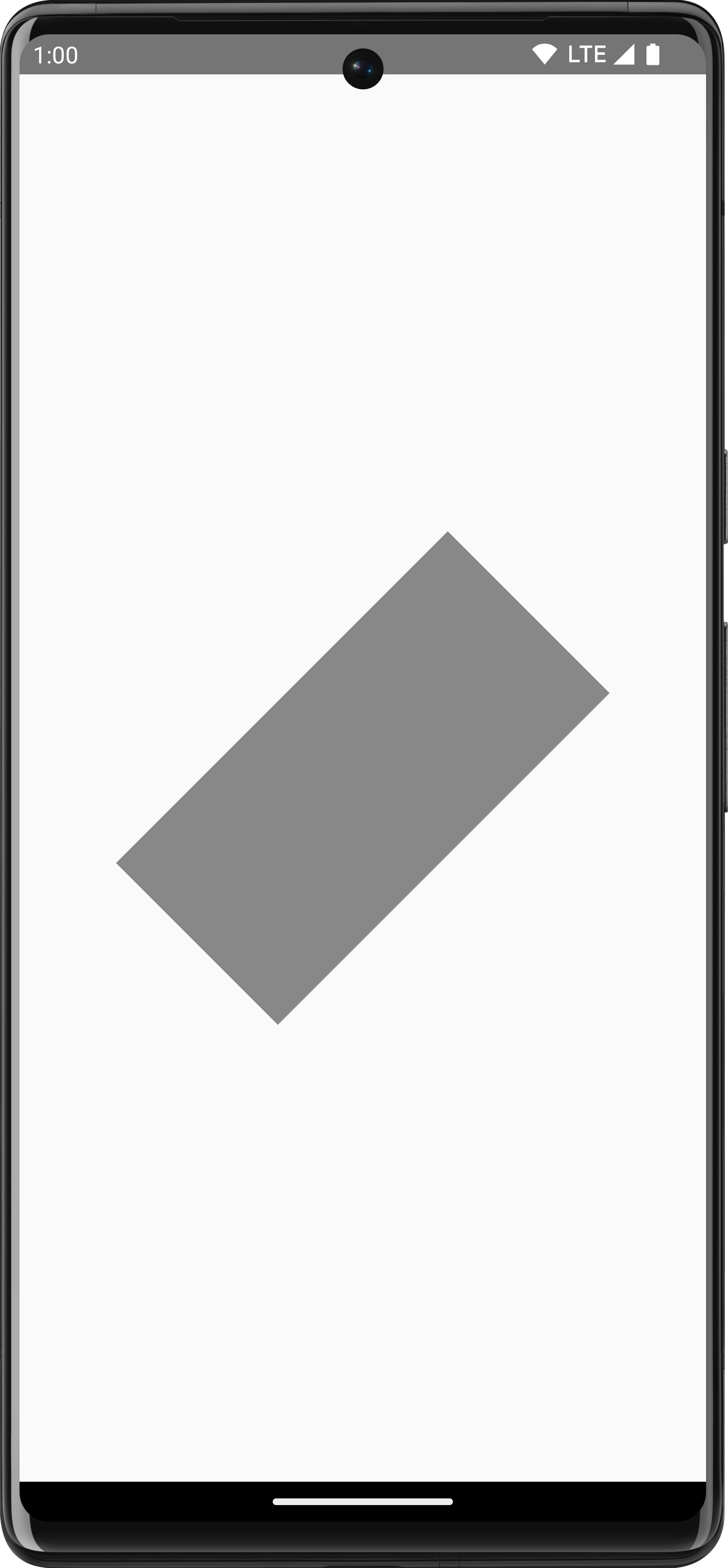 A phone with a rectangle rotated by 45 degrees in the center of the screen